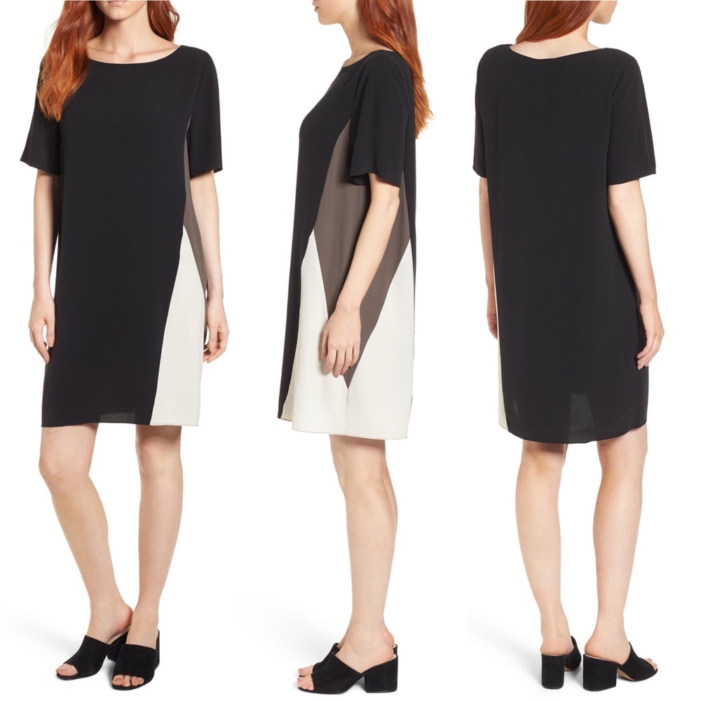 Eileen Fisher Black Silk Colorblock Dress